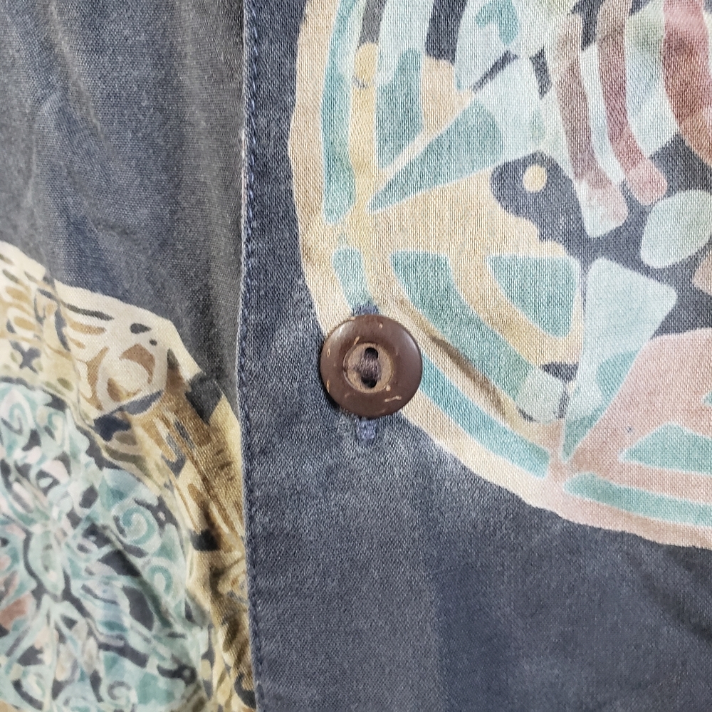 Tugu men's grey colorful Batik button down short sleeve shirt loose fitting sz S - Picture 7 of 15